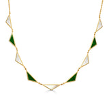 14K Gold 9 Station Triangle Necklace in Mother of Pearl & Malachite