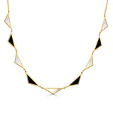 14K Gold 9 Station Triangle Necklace in Mother of Pearl & Onyx