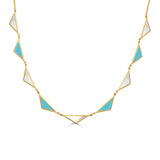 14K Gold 9 Station Triangle Necklace in Mother of Pearl & Turquoise