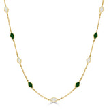14K Gold 9 Station Mother of Pearl & Malachite Necklace