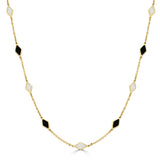 14K Gold 9 Station Mother of Pearl & Onyx Necklace