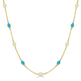 14K Gold 9 Station Mother of Pearl & Turquoise Necklace