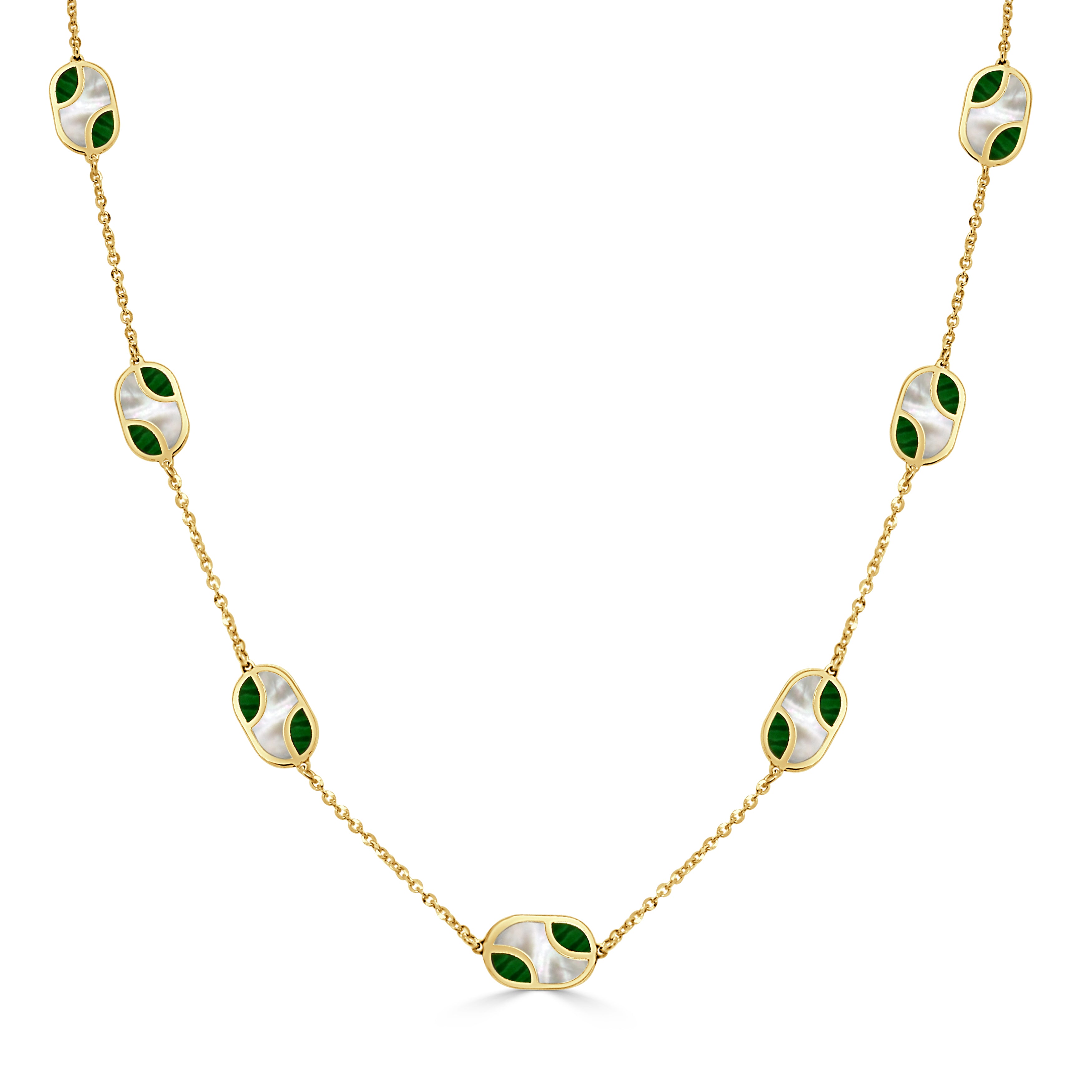 14K Gold Mother of Pearl & Malachite Necklace