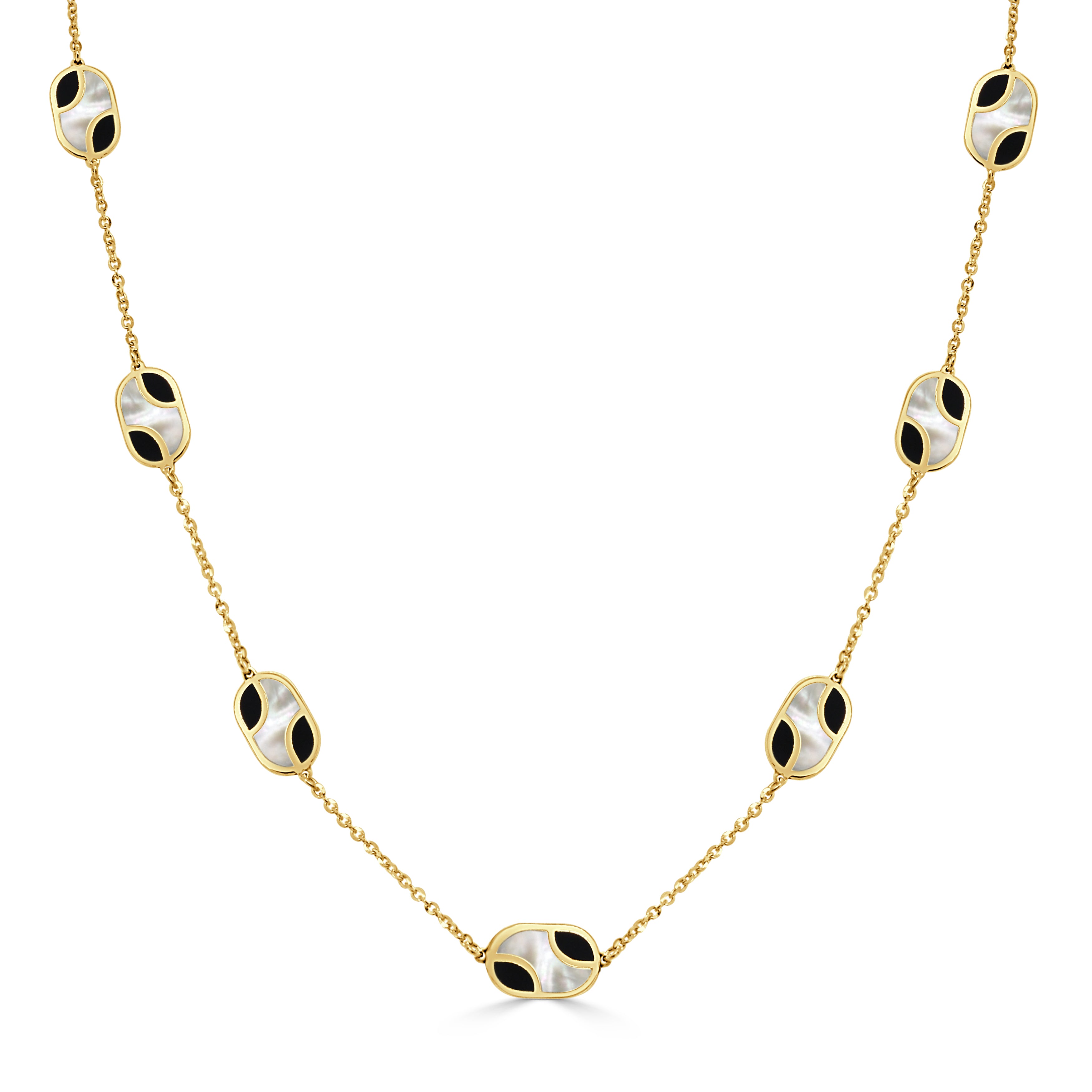 14K Gold Mother of Pearl & Onyx Necklace