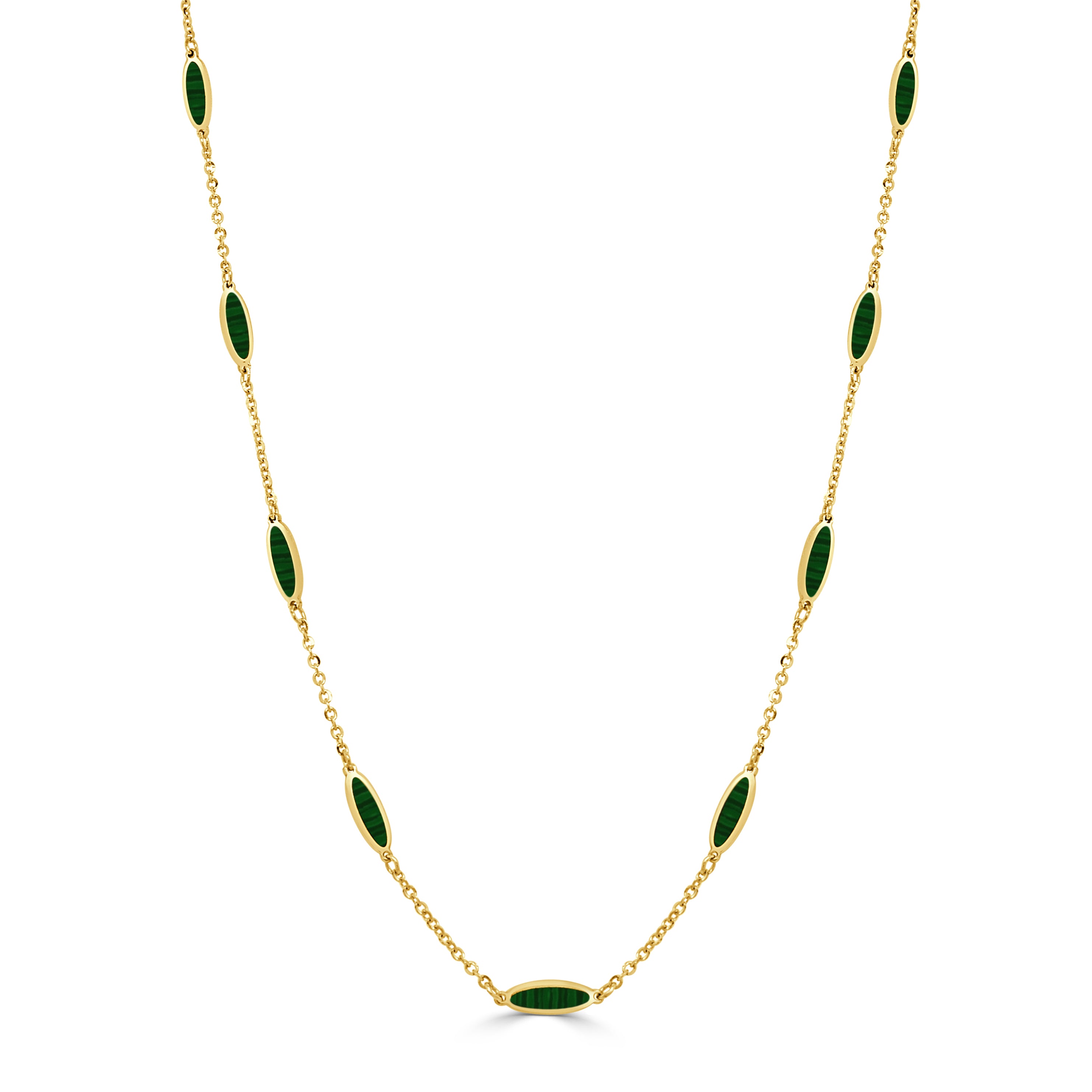 14K Gold Oval Inlay Bar Necklace in Malachite