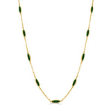 14K Gold Oval Inlay Bar Necklace in Malachite