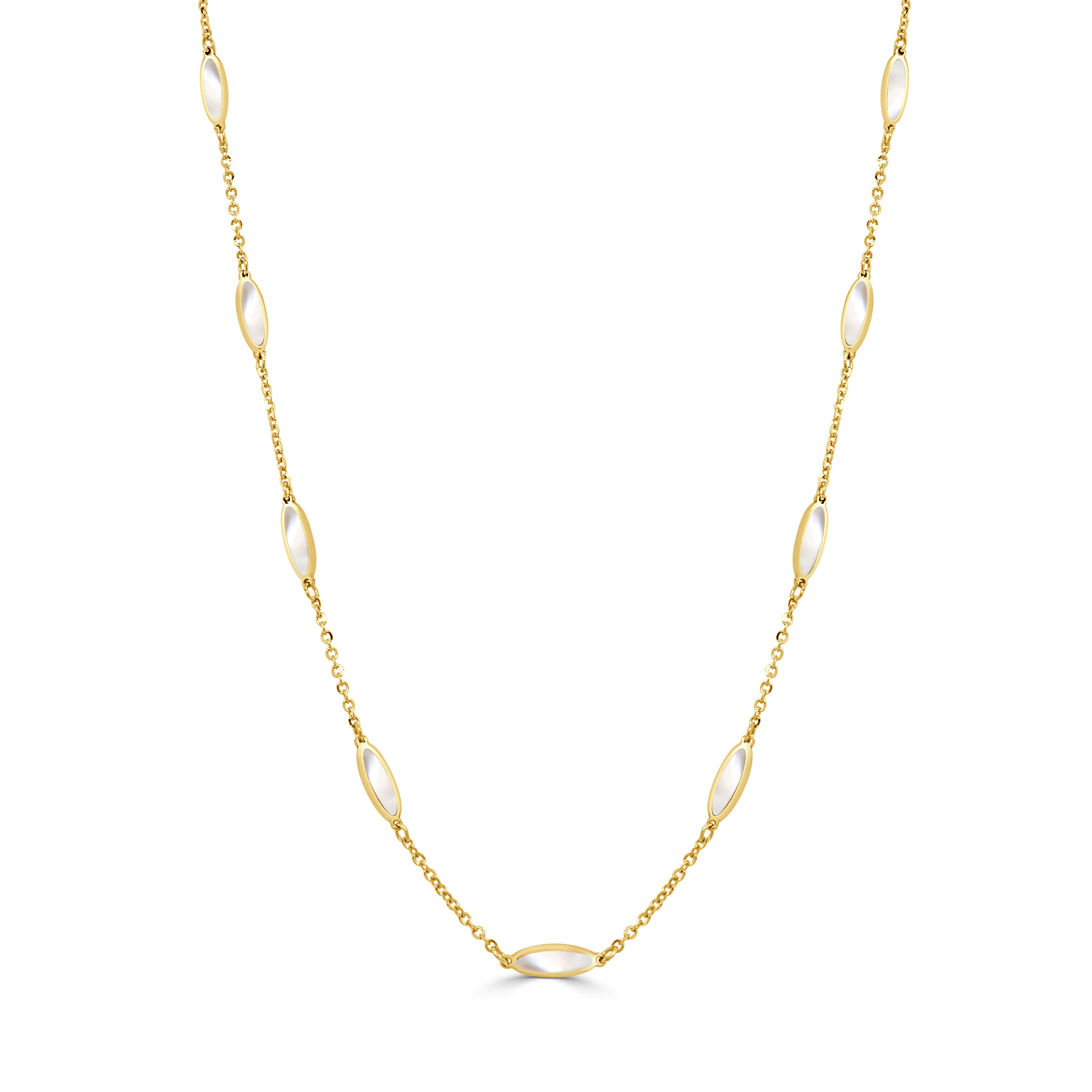 14K Gold Oval Link Bar Necklace in Mother of Pearl