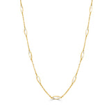 14K Gold Oval Link Bar Necklace in Mother of Pearl