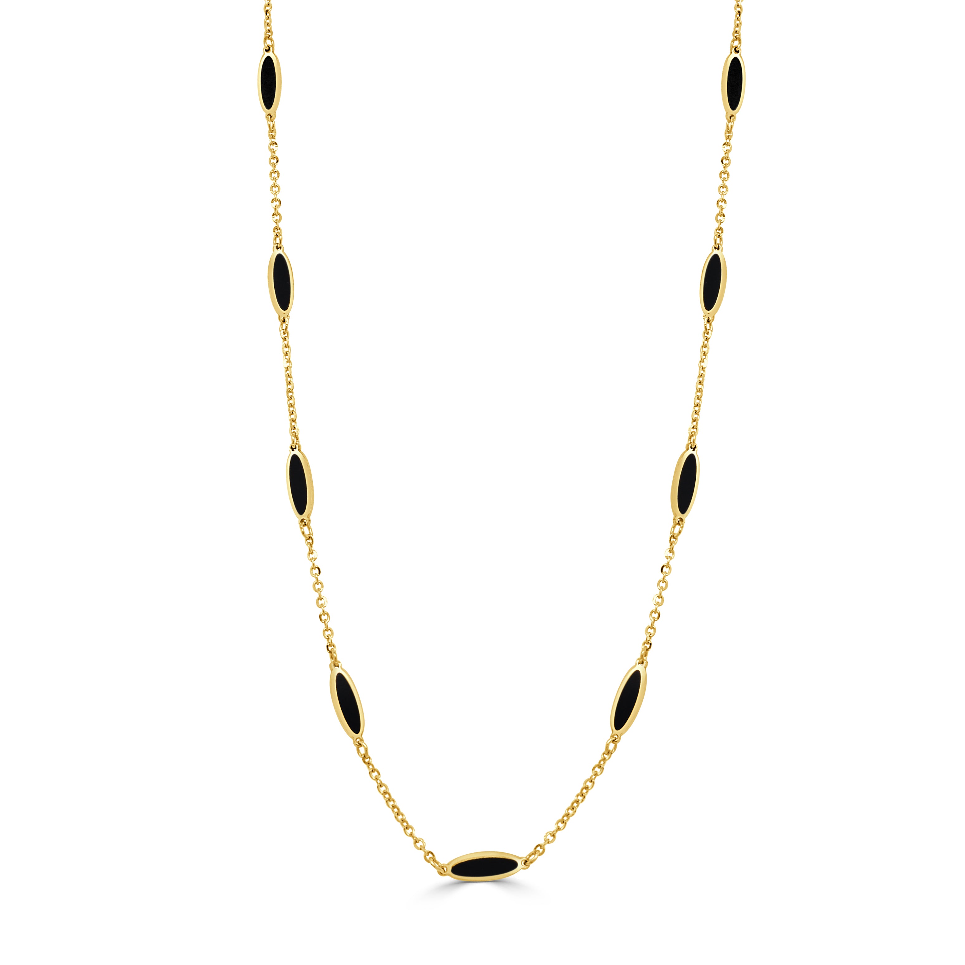 14K Gold Oval Link Inlay Bar Necklace in Onyx