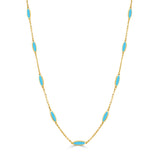 14K Gold Oval Link Inlay Bar Necklace in Turquoise