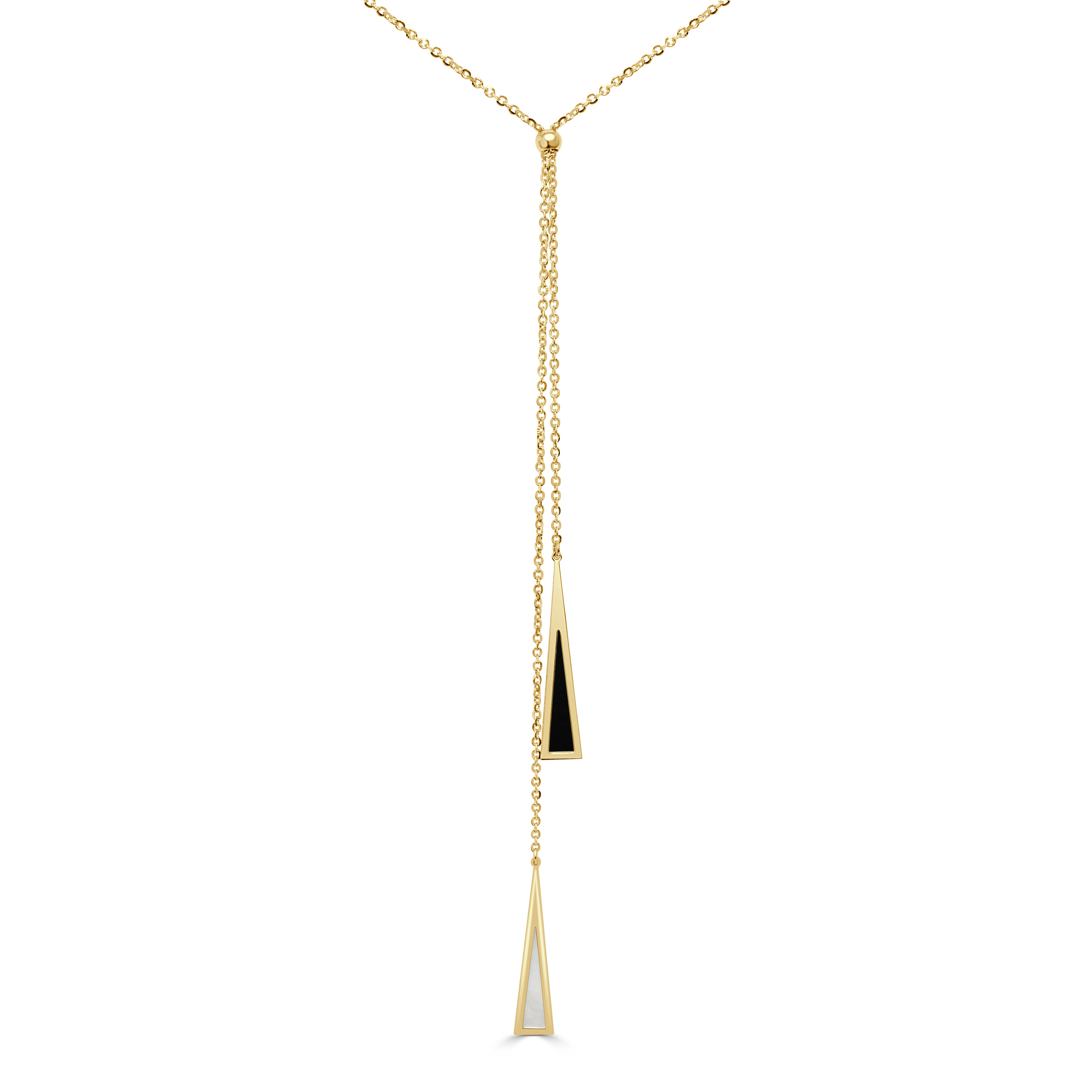 14K Gold Lariat Station Necklace in Mother of Pearl & Onyx