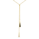 14K Gold Lariat Station Necklace in Mother of Pearl & Onyx