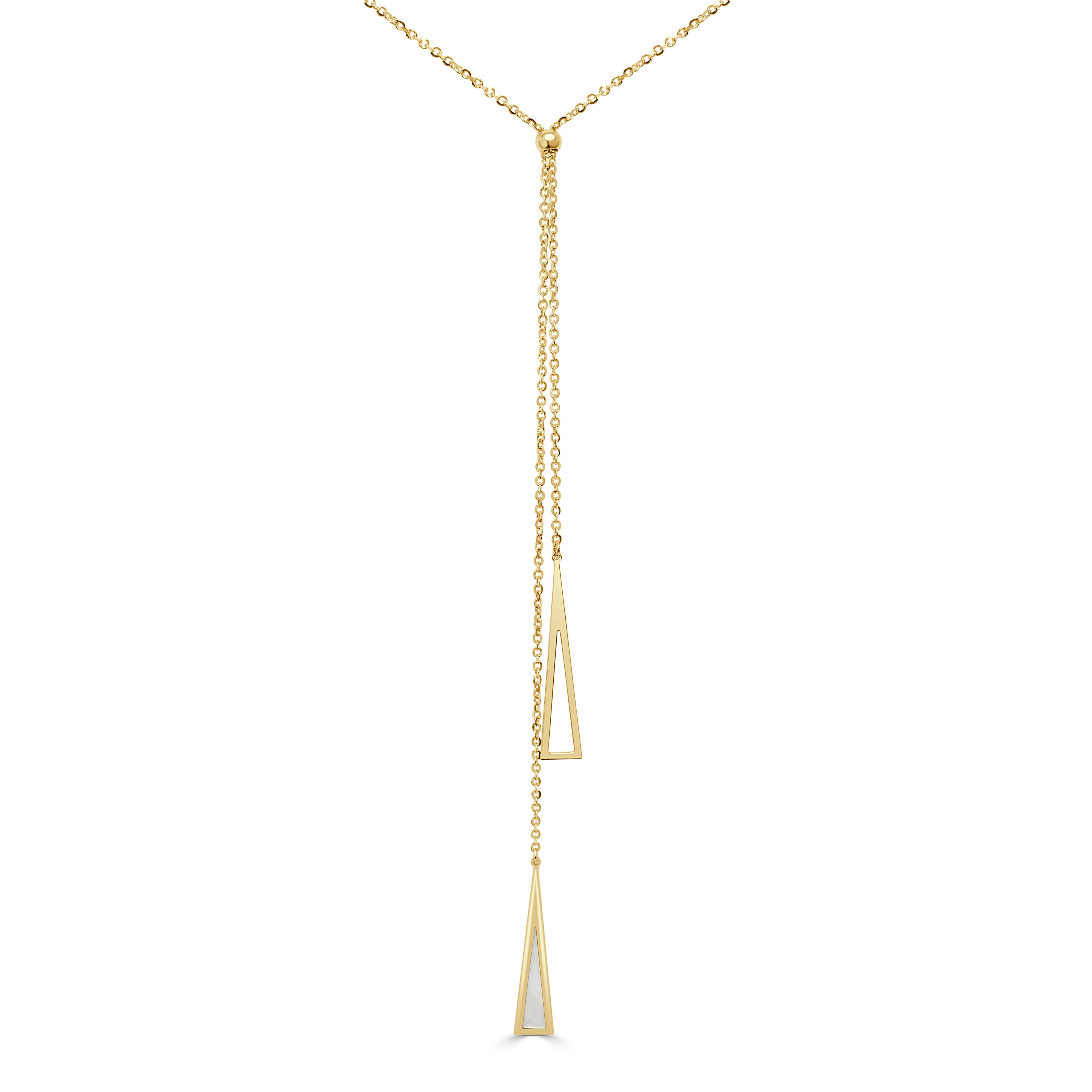 14K Gold Lariat Station Necklace in Mother of Pearl