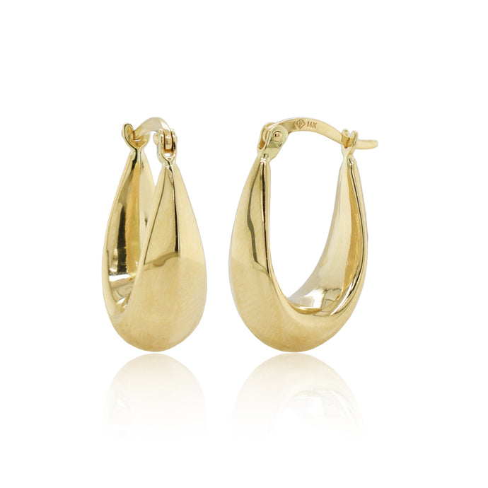 14K Gold Tapered Oval Hoop Earrings