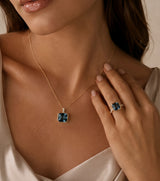 14K Gold London Blue Topaz & Diamond Necklace - 6.05 CT