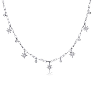 14K Gold & Diamond Star Dangle Link Necklace