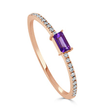 Load image into Gallery viewer, 14k Gold &amp; Amethyst Baguette Stackable Ring