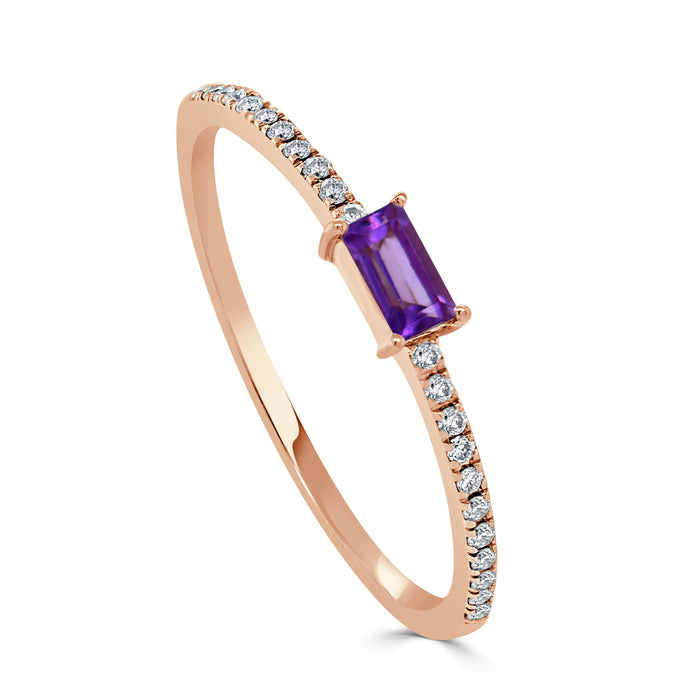 14k Gold & Amethyst Baguette Stackable Ring