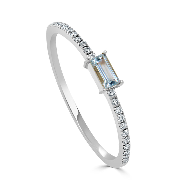 14k Gold & Aquamarine Baguette Stackable Ring