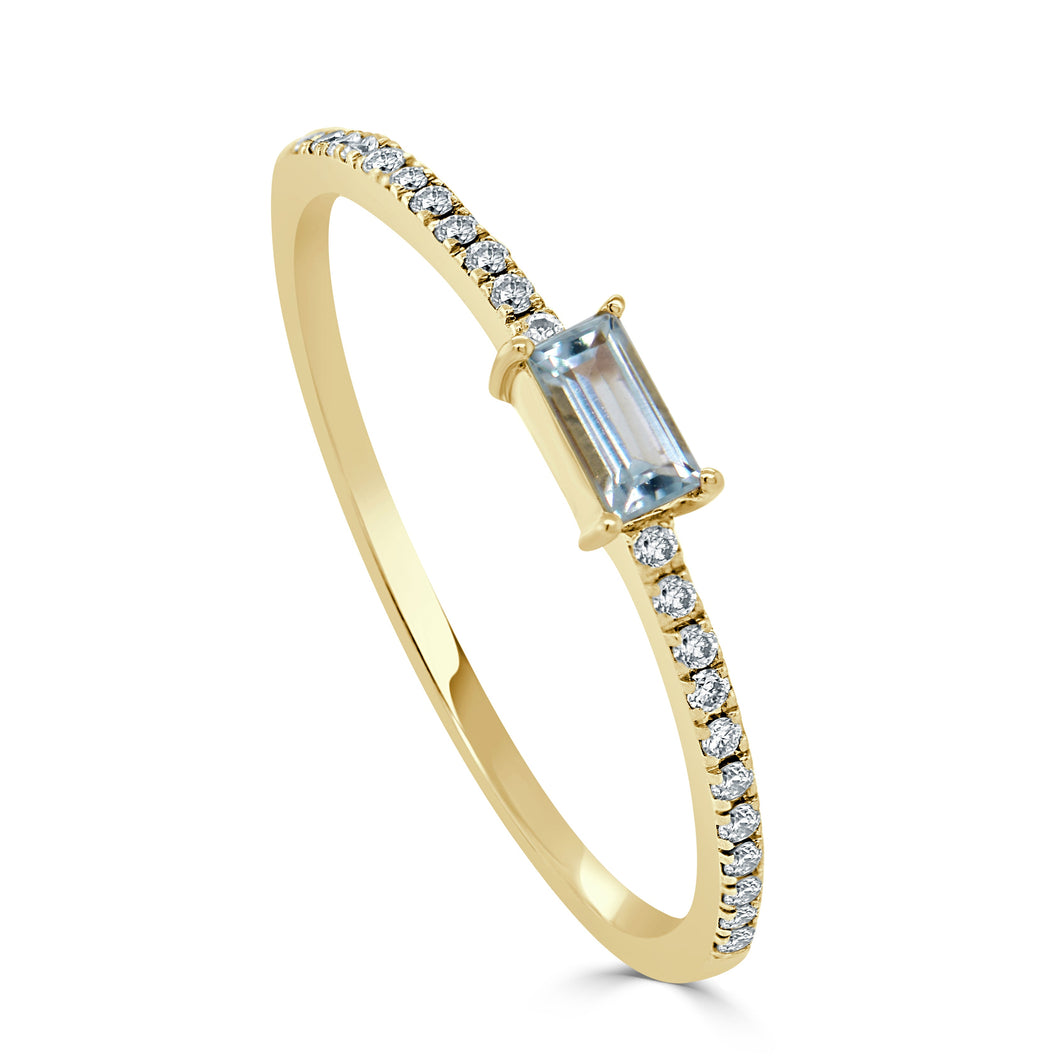 14k Gold & Aquamarine Baguette Stackable Ring