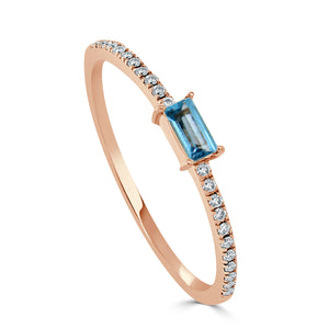 14k Gold & Blue Topaz Baguette Stackable Ring