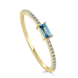 14k Gold & Blue Topaz Baguette Stackable Ring