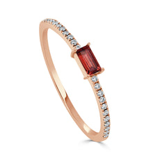 Load image into Gallery viewer, 14k Gold &amp; Garnet Baguette Stackable Ring