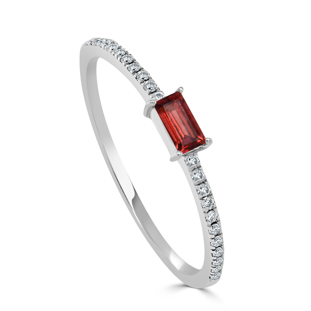14k Gold & Garnet Baguette Stackable Ring