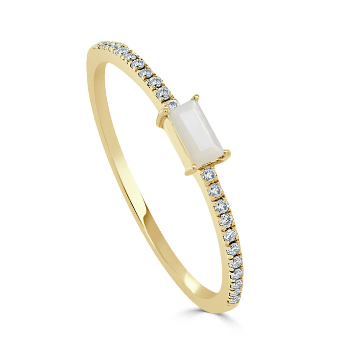 14k Gold & Mother of Pearl Baguette Stackable Ring