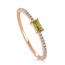 Load image into Gallery viewer, 14k Gold &amp; Peridot Baguette Stackable Ring