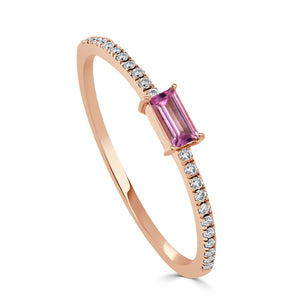 14k Gold & Pink Tourmaline Baguette Stackable Ring