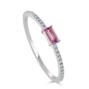 14k Gold & Pink Tourmaline Baguette Stackable Ring