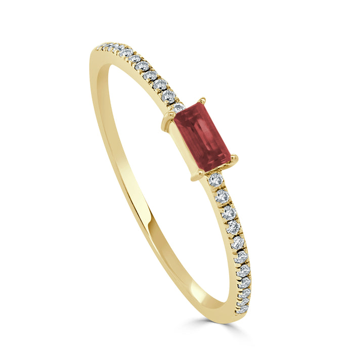 14k Gold & Ruby Baguette Stackable Ring