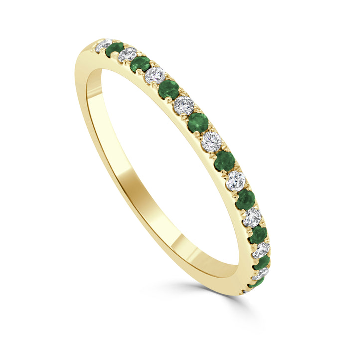 14K Gold Diamond & Emerald Alternating Band