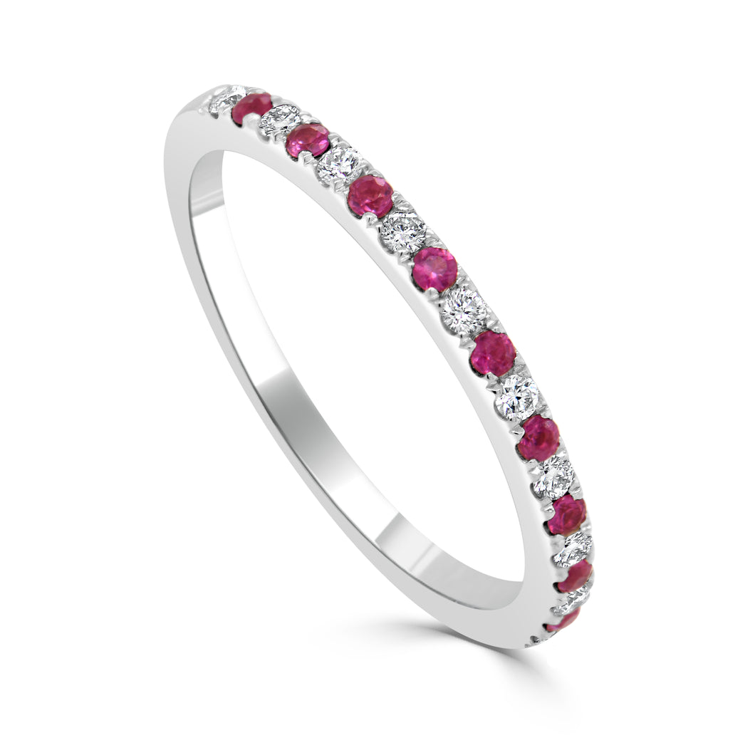 14K Gold Diamond & Ruby Alternating Band