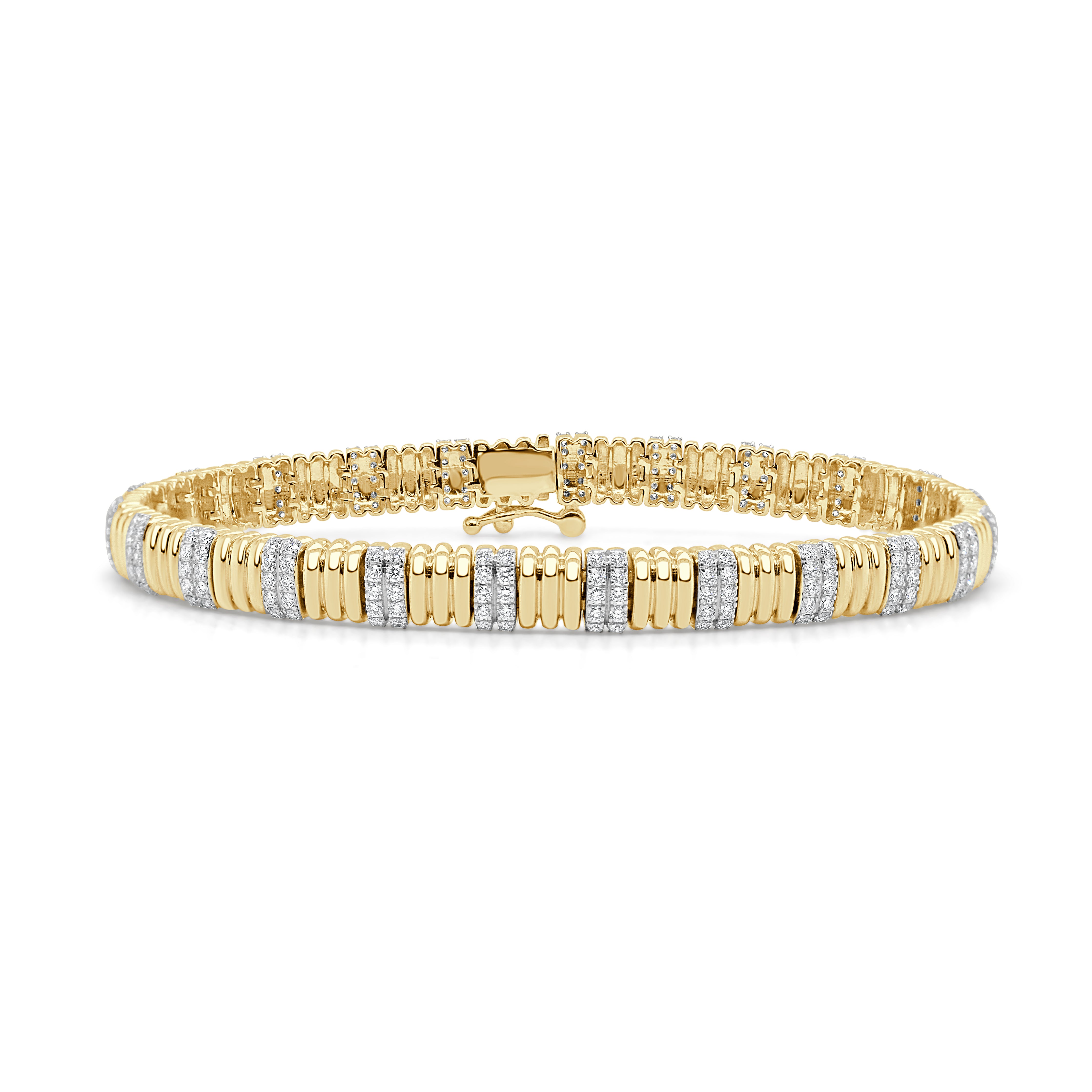 14K Gold Ribbed Diamond Pave Bracelet- 1.68 CT