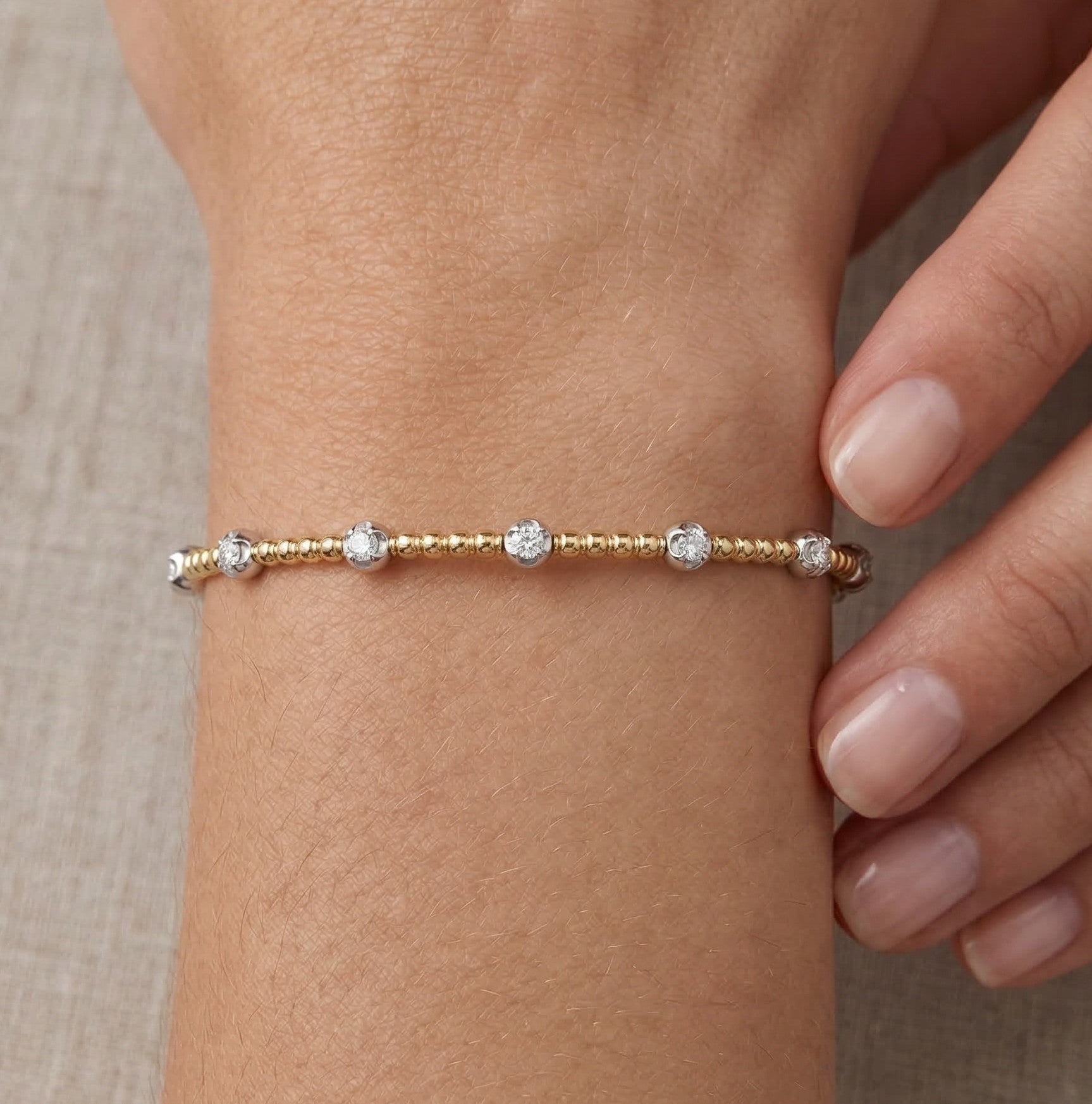 14K Gold Two Tone Station Flex Bangle - 0.33 CT