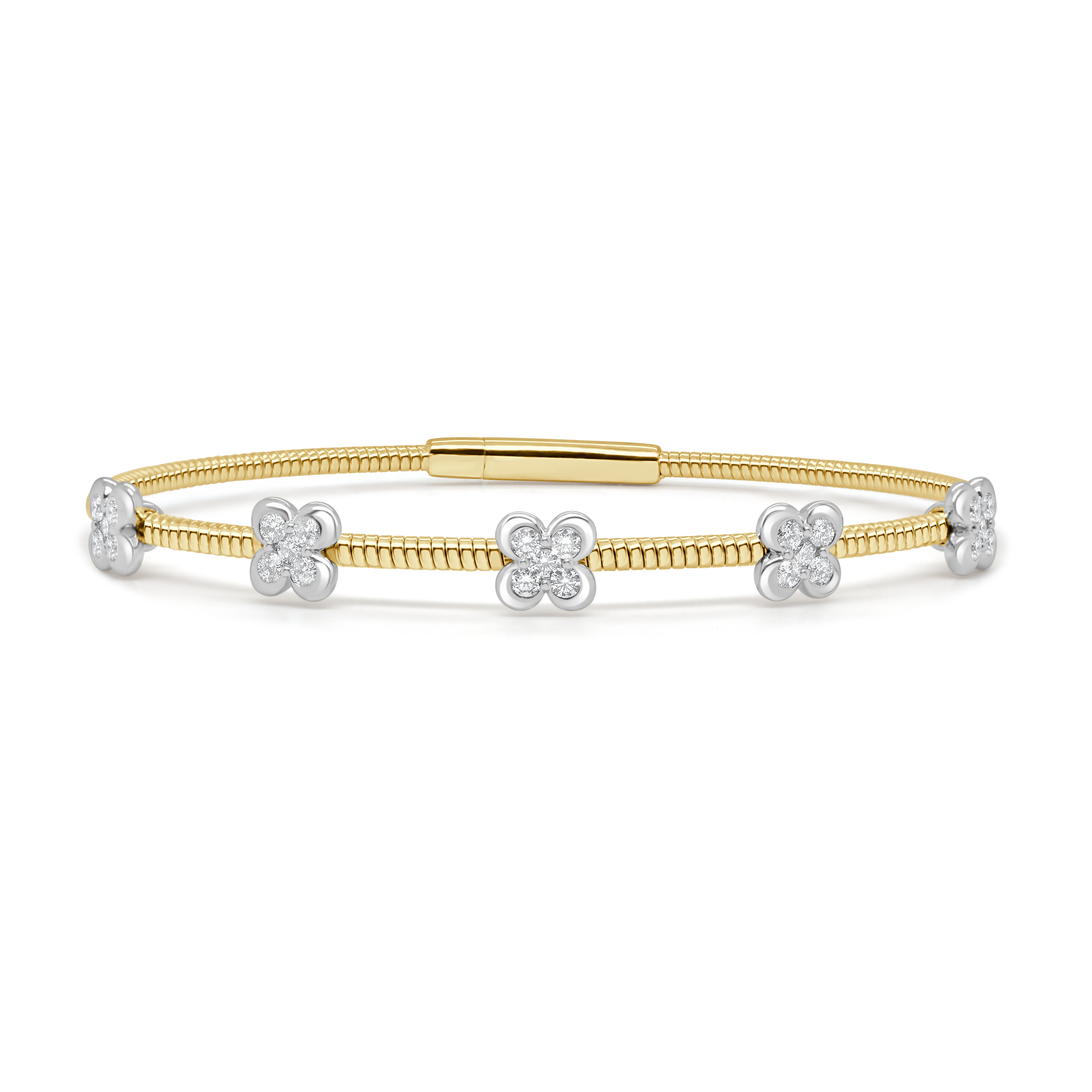 14K Gold & Clover Flexible Bangle - 0.55ct
