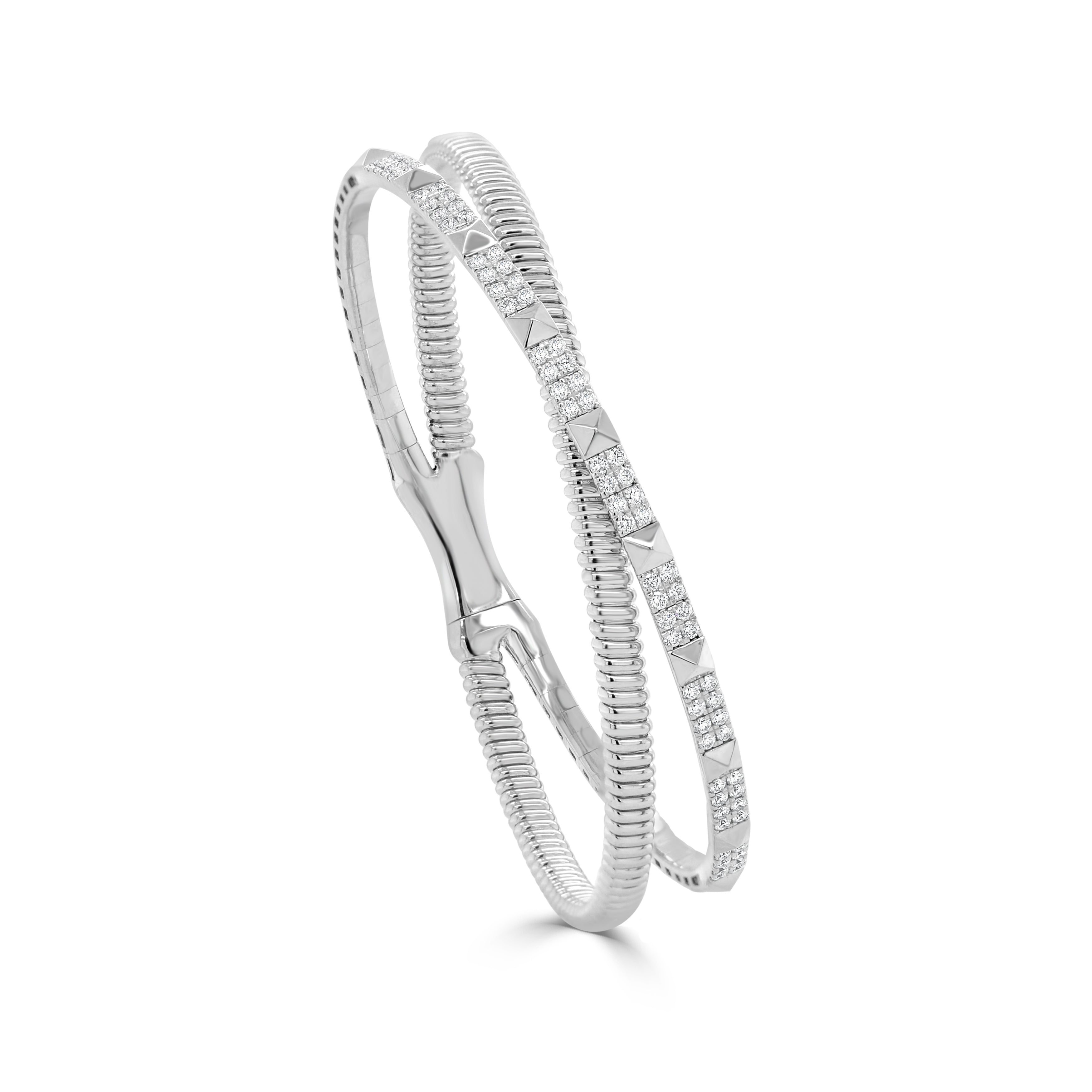 14K Gold Diamond Cross Over Bangle - 0.72 CT