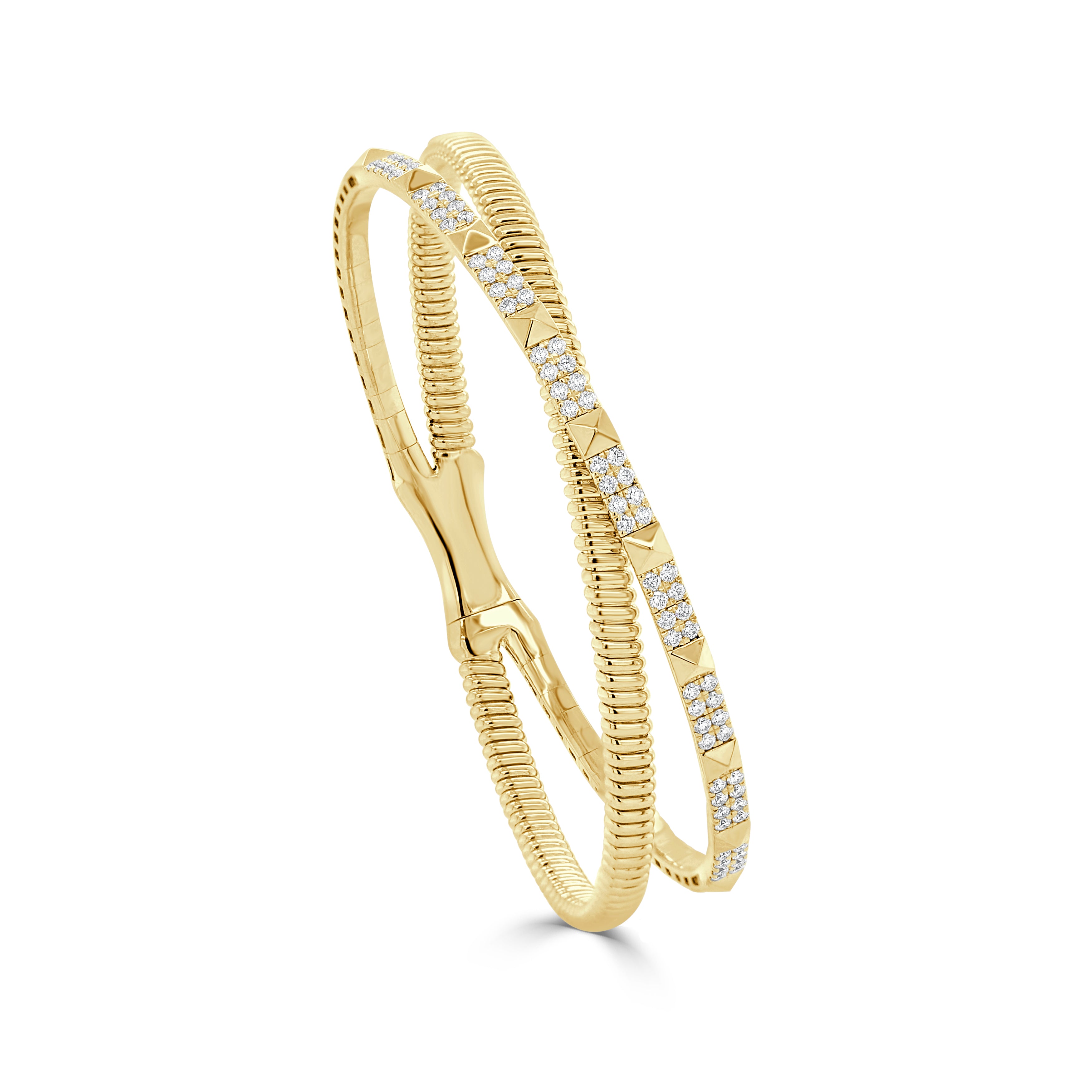 14K Gold Diamond Cross Over Bangle - 0.72 CT