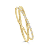 14K Gold Diamond Cross Over Bangle - 0.72 CT