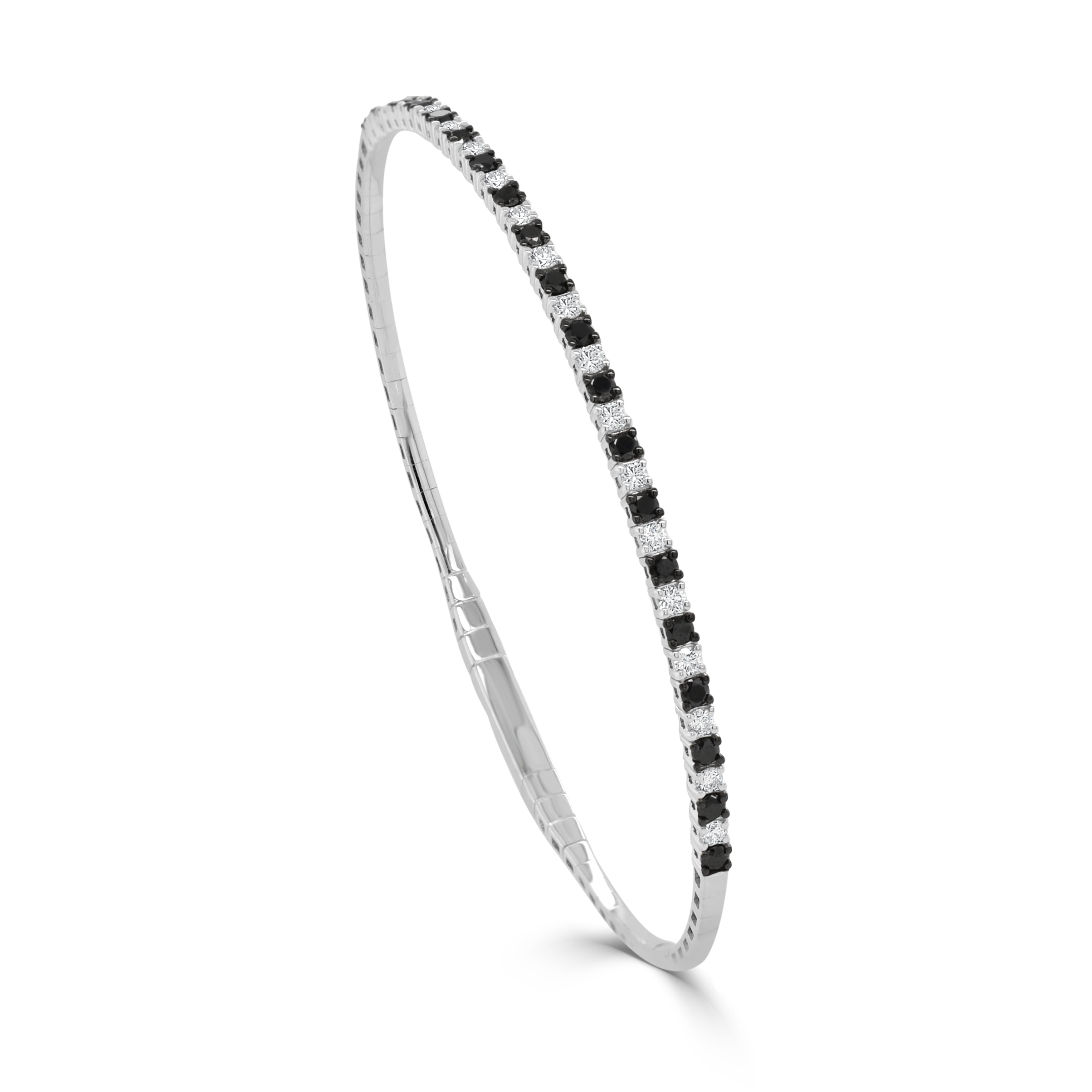 14K Gold Black & White Diamond Flexible Bangle - 0.98 CT