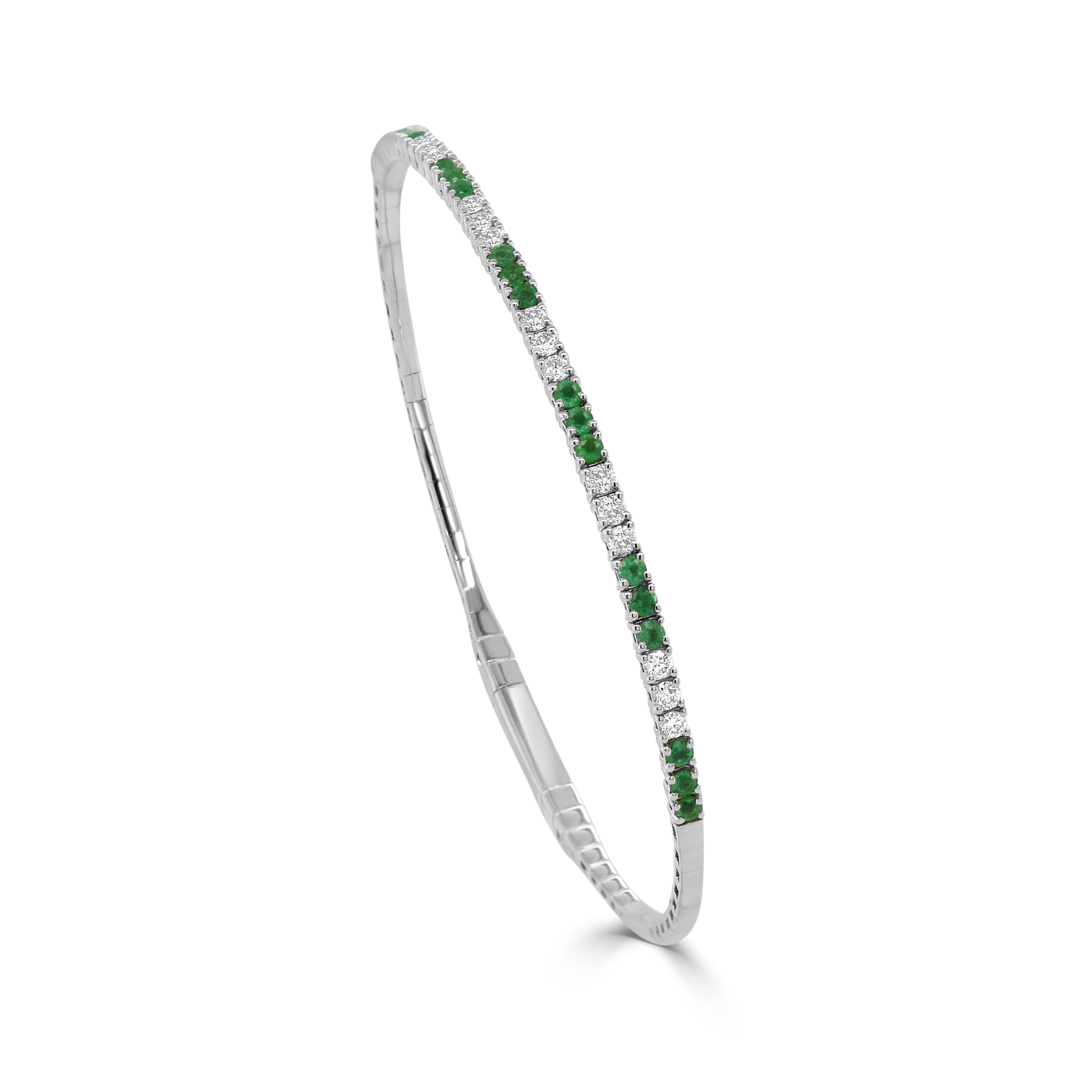 14K Gold Emerald & Diamond Flexible Bangle - 0.53 CT