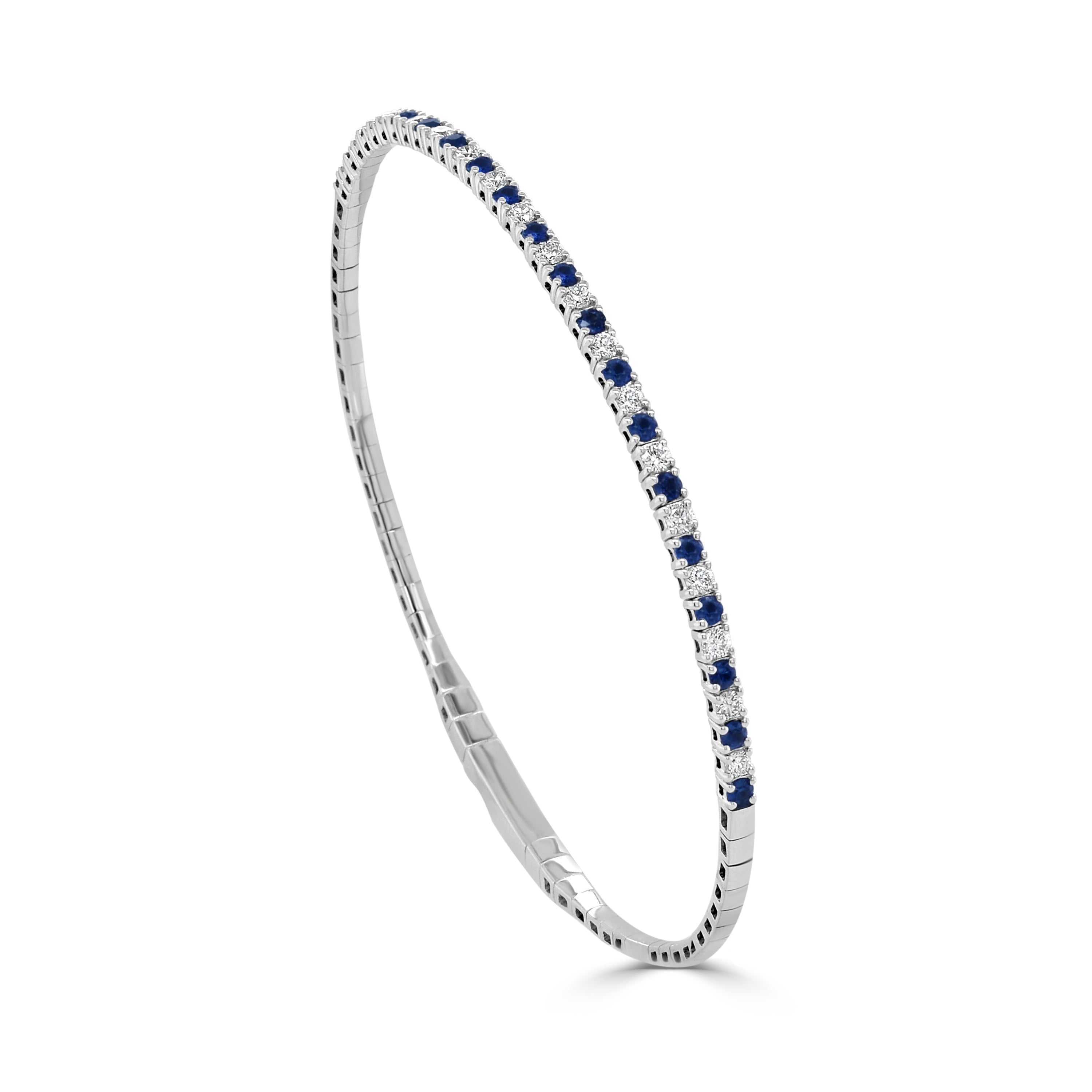 14K Gold Sapphire & Diamond Flexible Bangle - 0.58 CT