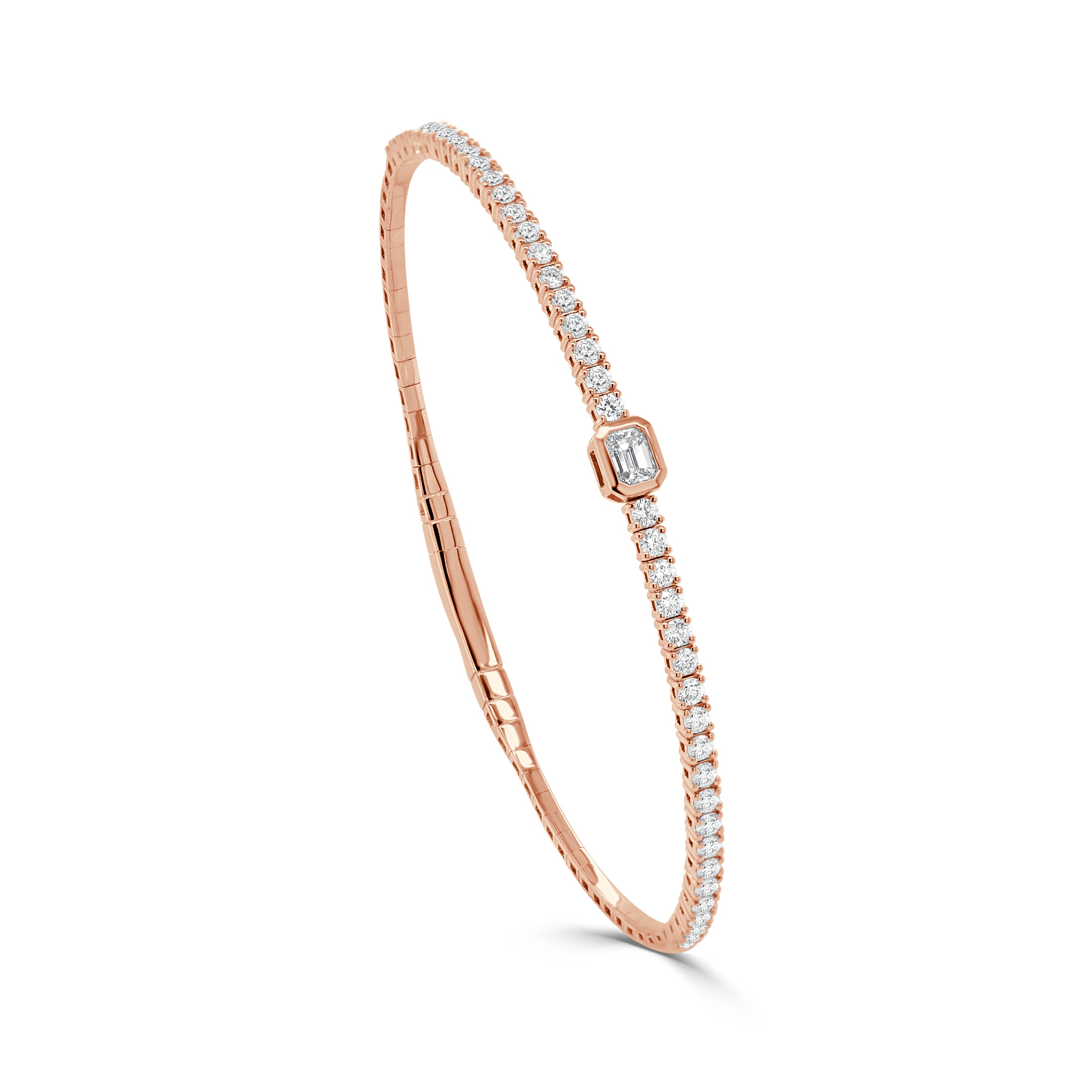 14K Gold & Emerald Cut Diamond Flexible Bangle - 1.22 CT.