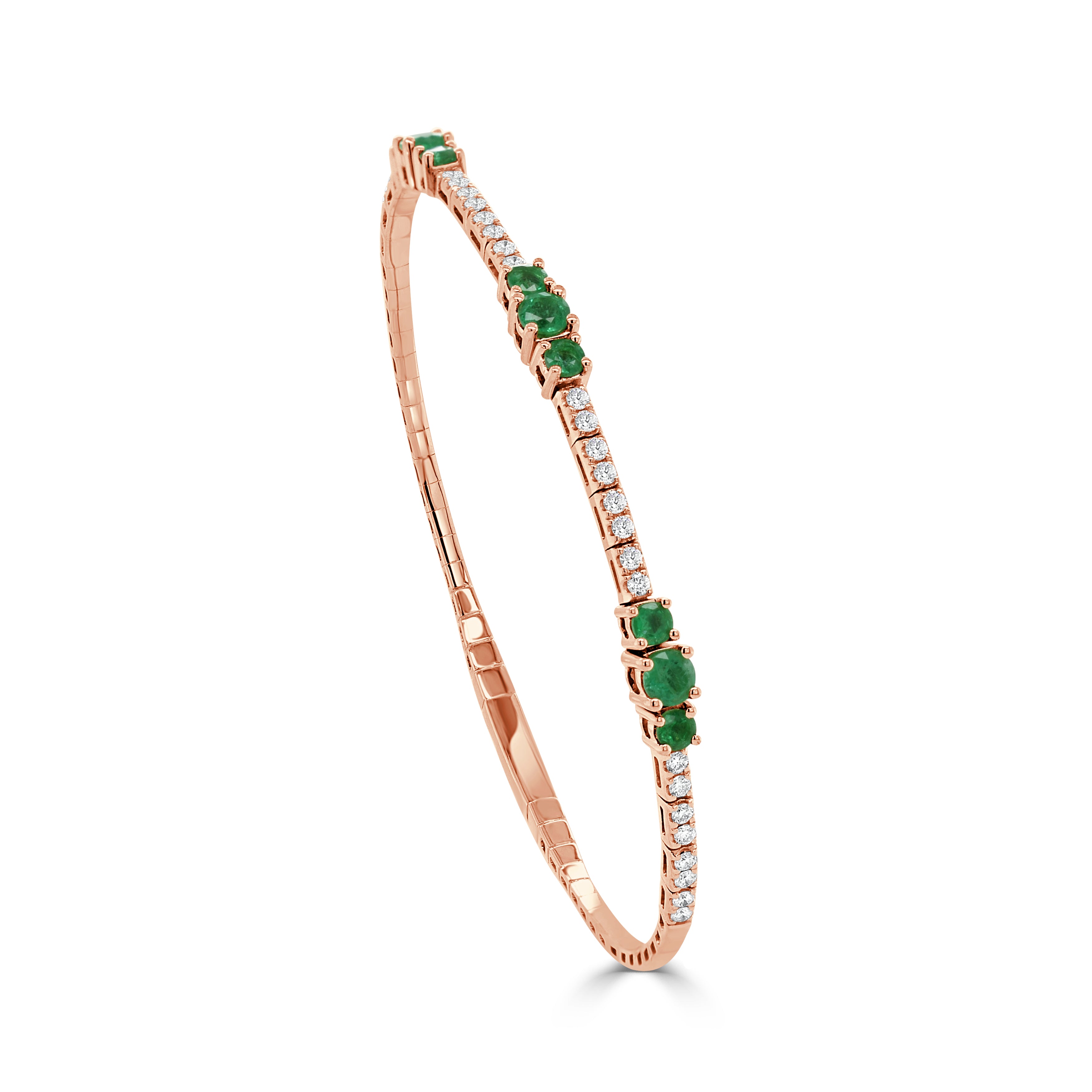 14K Gold Emerald & Diamond Flexible Bangle  - 1.01 CT