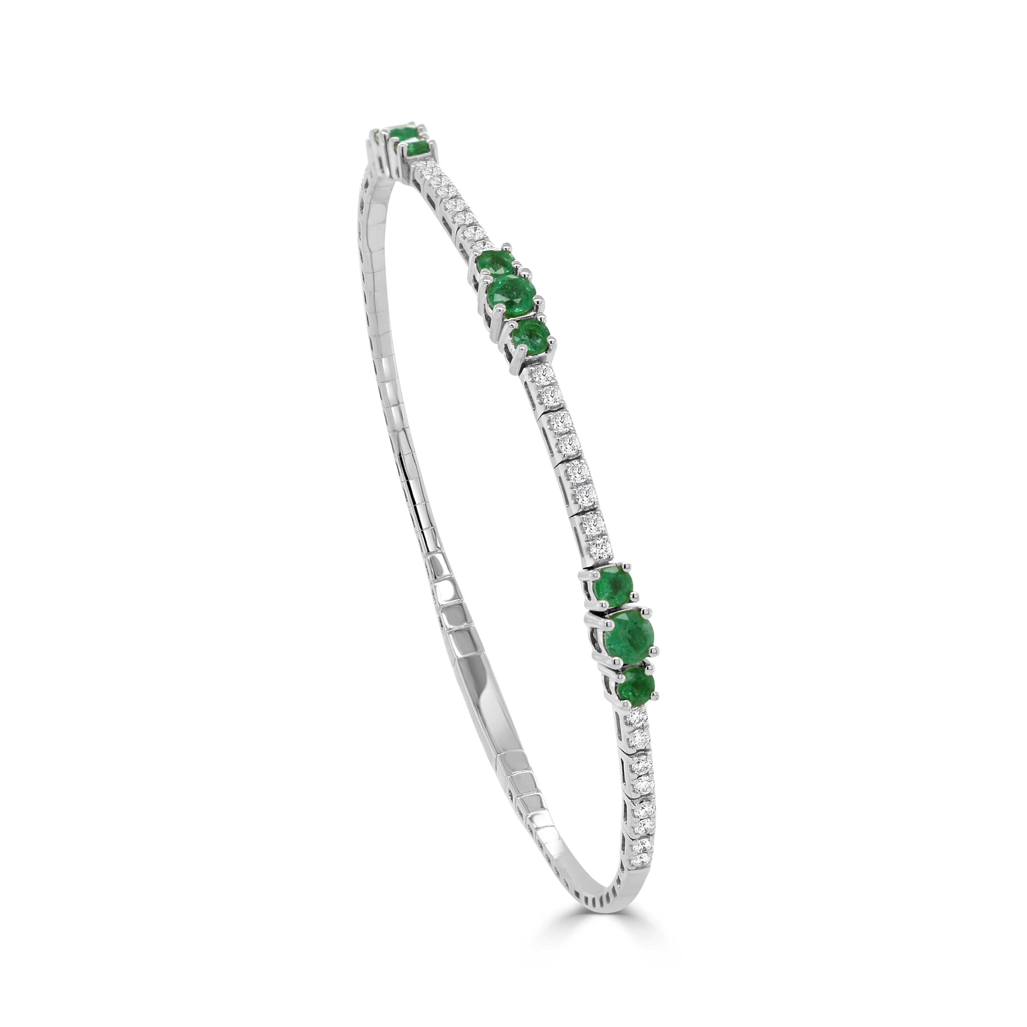 14K Gold Emerald & Diamond Flexible Bangle  - 1.01 CT