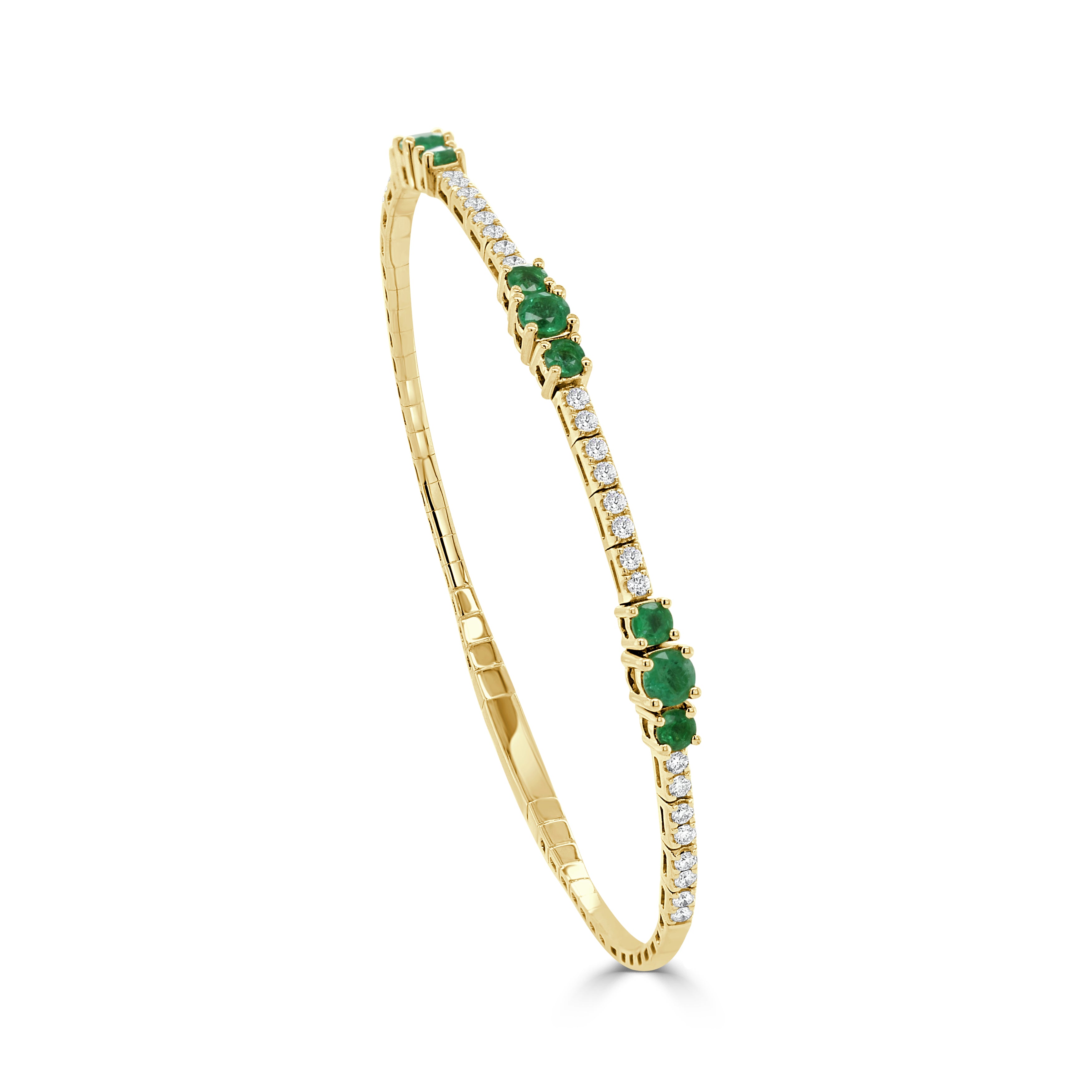 14K Gold Emerald & Diamond Flexible Bangle  - 1.01 CT