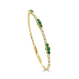 14K Gold Emerald & Diamond Flexible Bangle  - 1.01 CT
