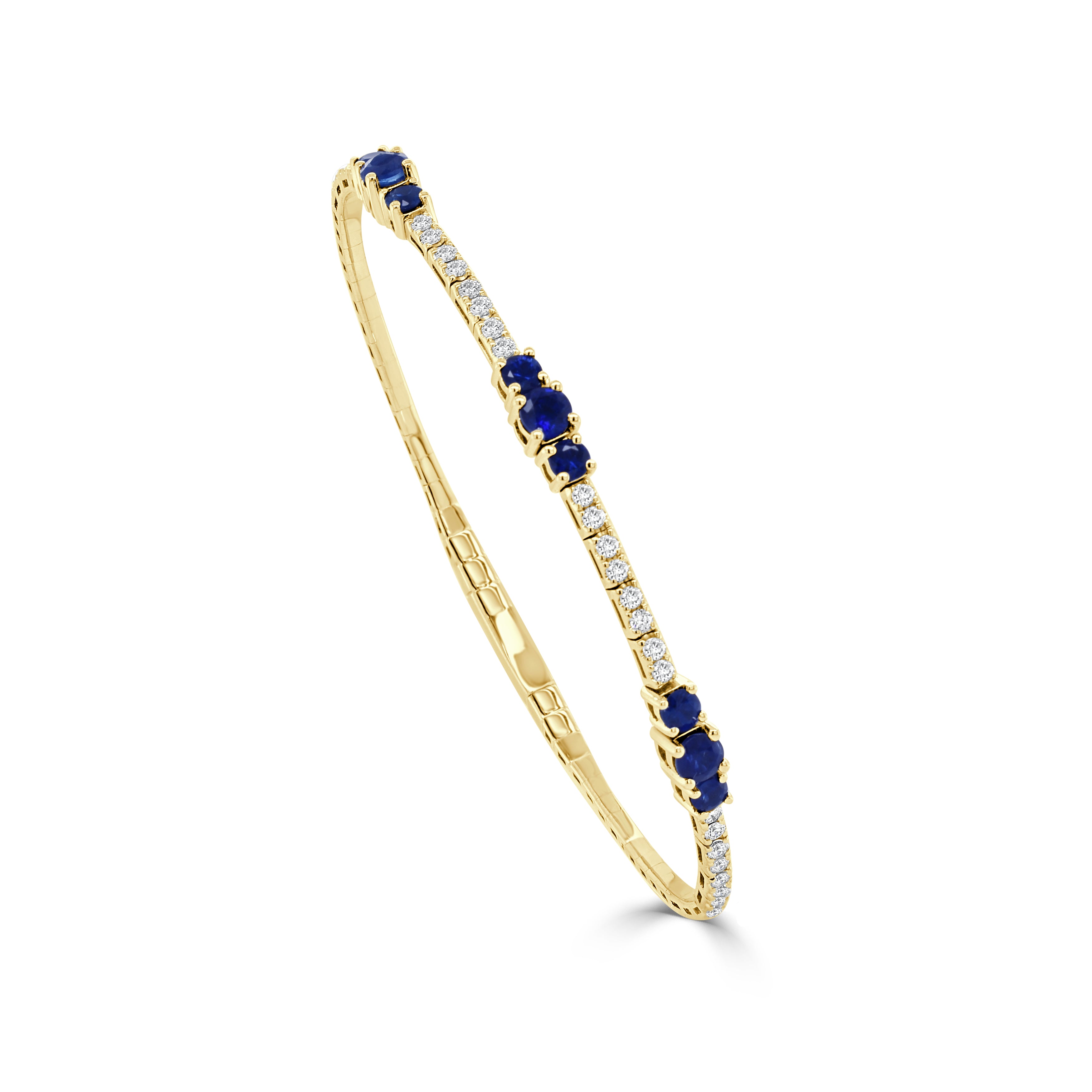 14K Gold Sapphire & Diamond Flexible Bangle  -  1.56 CT